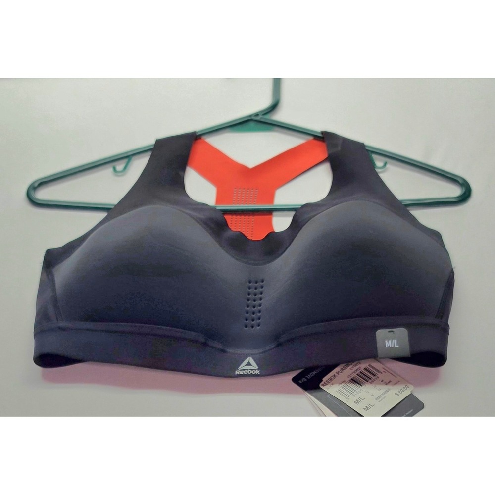 Reebok PureMove Sports Bra Black Orange High Impact Motion Sense CY5012 Women ML